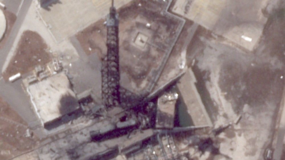 Planet Labs SkySat-C9 卫星拍摄的 LC-36 发射台 5 月 31 日影像，可见爆炸后留下的明显烧灼痕迹