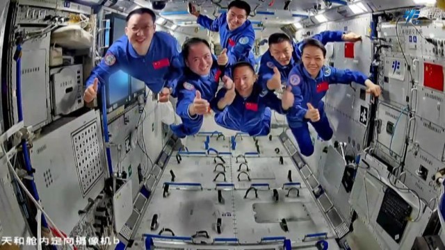 The Shenzhou-23 and Shenzhou-21 crews complete in-orbit handover inside the Tianhe core module